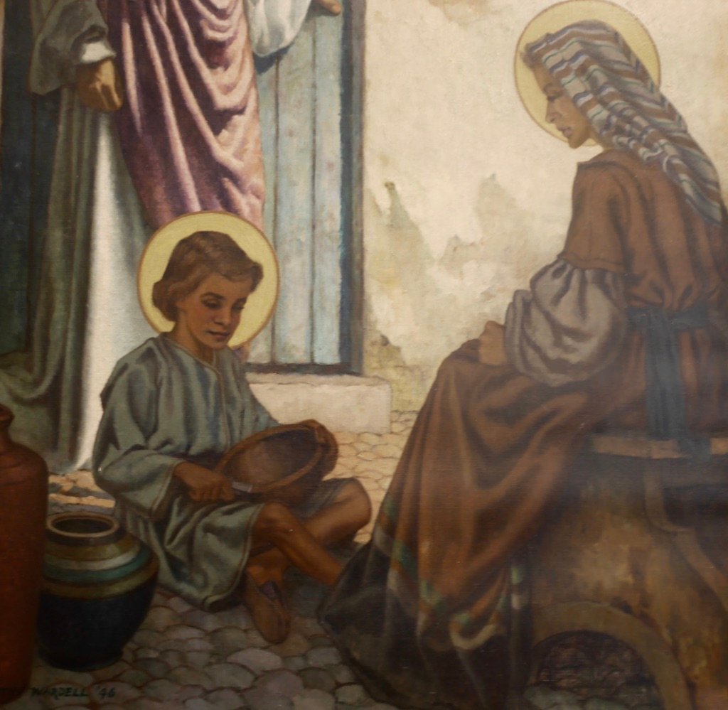 Image of Jesus playing at feet of Mary